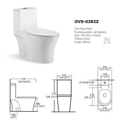 Ceramiczna jednoczęściowa toaleta Samoczyszcząca się przeszklona powierzchnia 1,6 Gpf Wydłużona toaleta